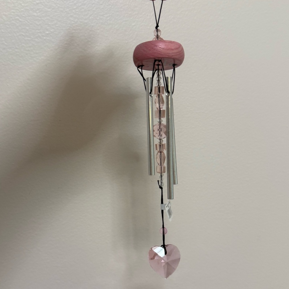 Woodstock Chimes Pink and Silver Wind Chime with Heart Detail